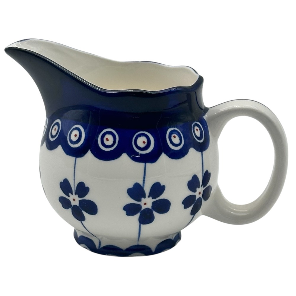Signature Housewares Blue Pottery Pitcher Creamer Blue & White Polish Style